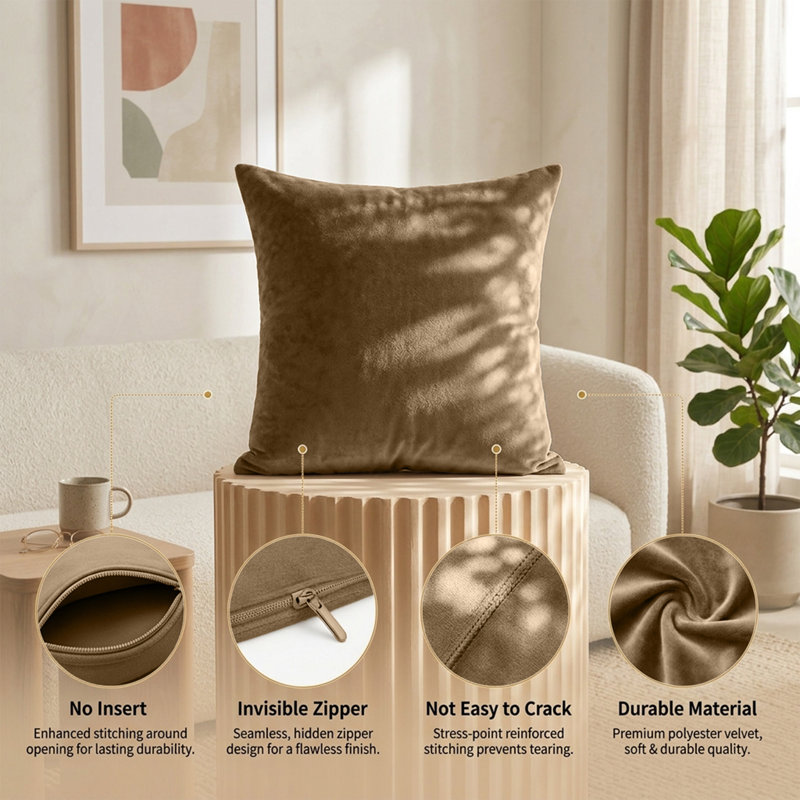Plain Velvet Cushion Cover-(Pack of 4), Brown