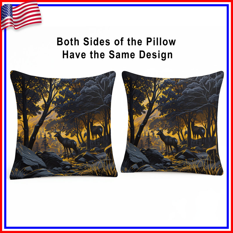 Coussins Majestic Deer In Forest, 14 X 14 pouces