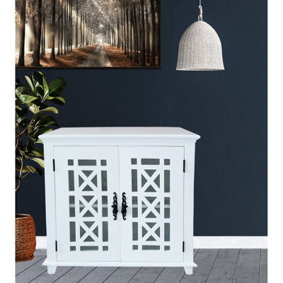 White Accent Chest With Glass Door And Shelf, Mid - Century Modern Home Addition Solid Wood Ideal For Primary Areas Decor