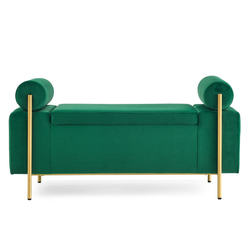 Elegant Velvet Hallway Seat Bench With Iron Legs And Padding Soft Bedroom Relaxing Atmosphere, Green