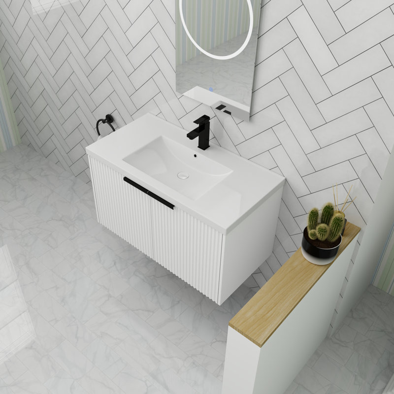 Meuble-lavabo flottant de 36 po avec porte à fermeture en douceur, Blanc