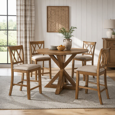 Cross-Buck Wood 5-Piece Counter Height Dining Set