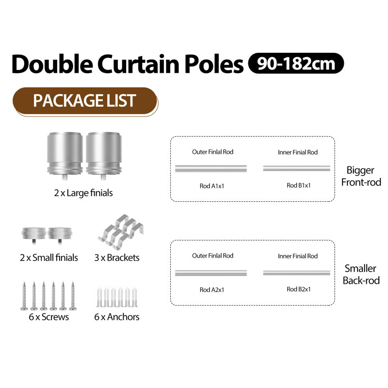 182cm Straight Shower Curtain Pole, Silver