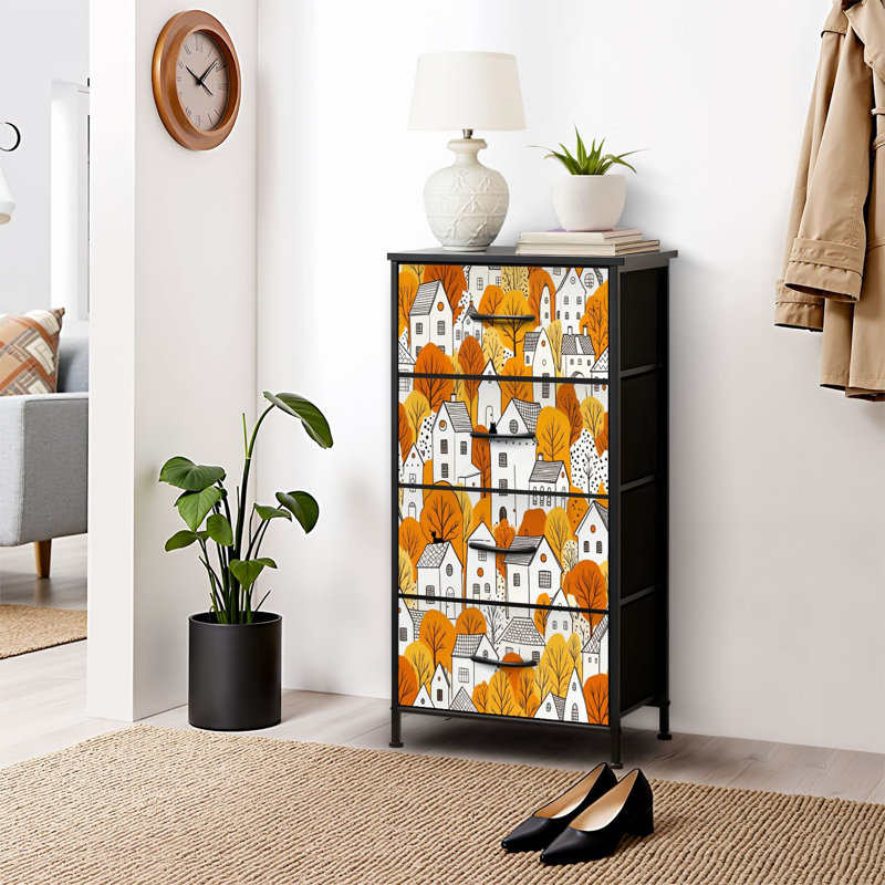4 Drawer Dresser for Bedroom, Narrow Chest of Drawers, Wooden Top and Study Iron Frame 18"x37.5"-(WxH)