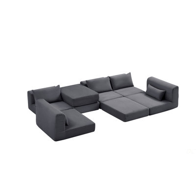Upholstered Sectional Sofa Couch Set,Modular 100" L Shaped Floor Living Room Sofa Set With 5 Pillows,DIY Combination Sofa Couch for living rooms, apar
