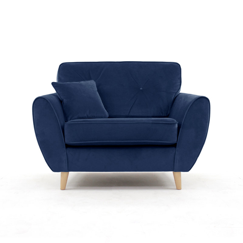 Rafe Scandi Style Velvet Loveseat, Navy Velvet