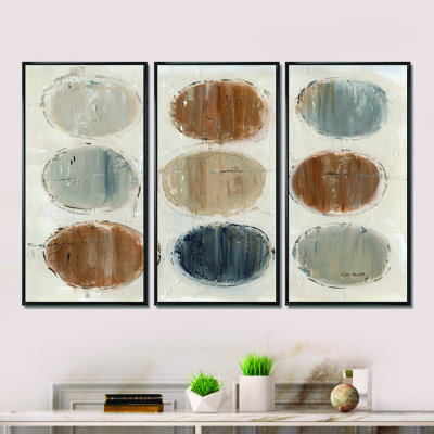 Cercle géométrique Natural Balance II - ensemble d'art moderne encadré sur toile Mid-Century