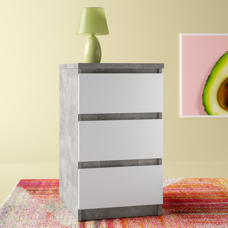 Caton Manufactured Wood Bedside Table, Concrete/White High Gloss