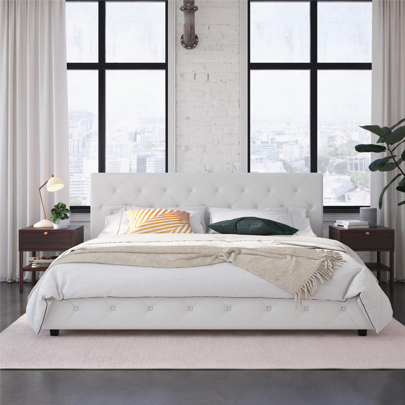 Bhaven Upholstered Platform Bed, White, King