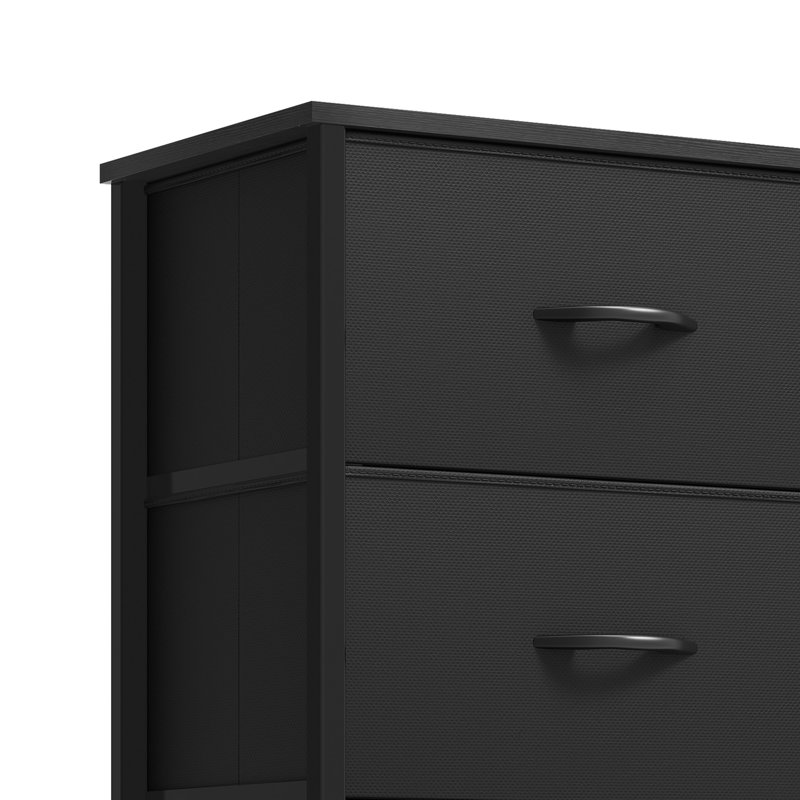  4 Drawer Fabric Dresser with Wooden Top and Metal Frame for Closet Storage, Black