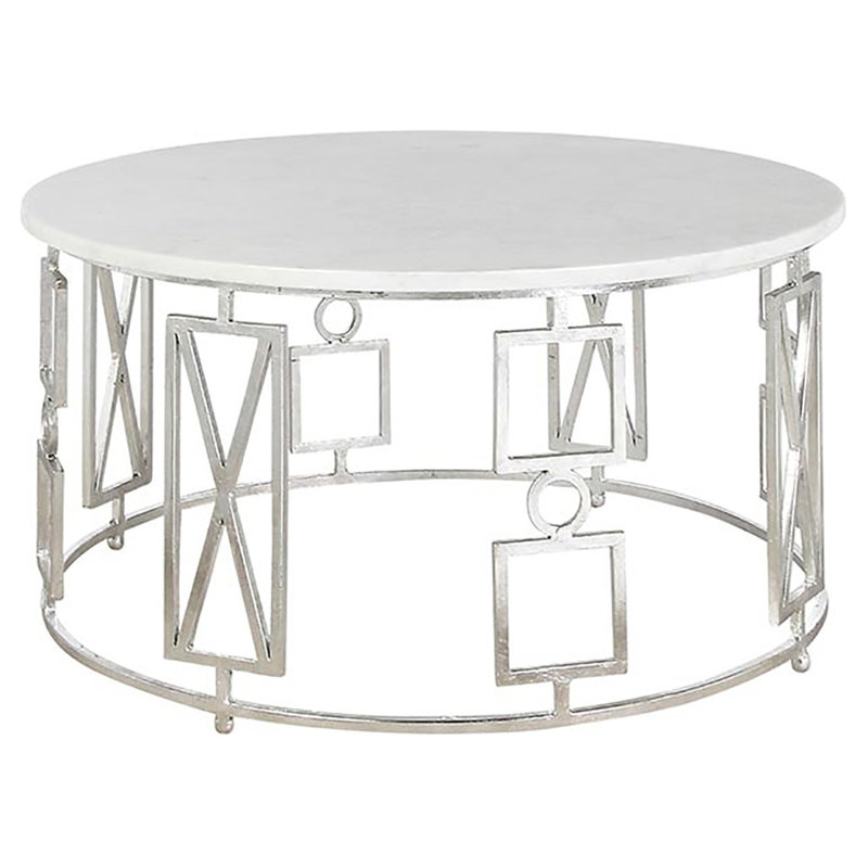 Table basse Buckhead, Feuille d'argent, Marbre de Carrare