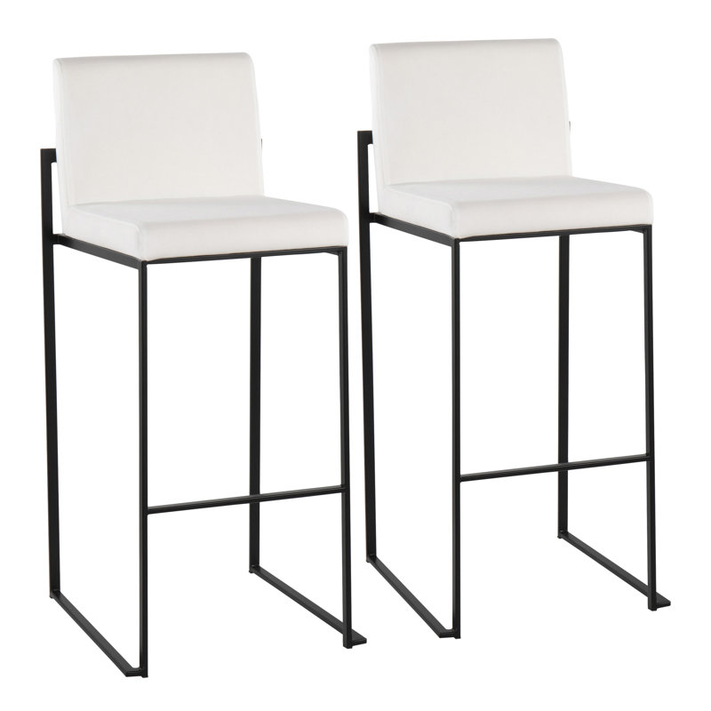 Tabouret de bar et de comptoir à dossier haut Brieon (ensemble de 2), Velours blanc, Noir, Tabouret de bar "30"