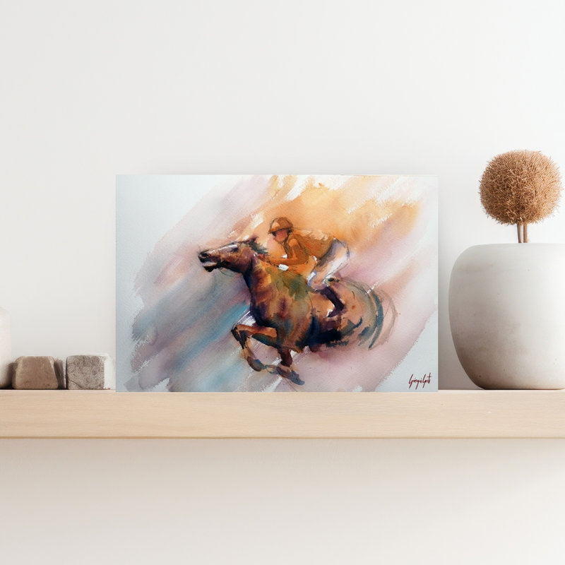 Cheval de course galopant, cheval contemporain, 12" H x 18" W