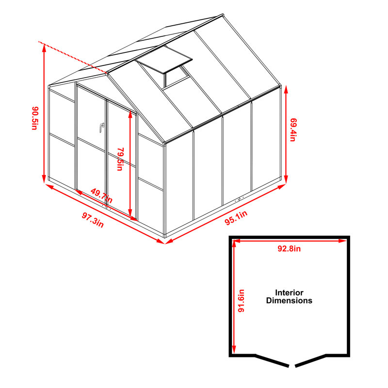 8' W X 8' D Aluminum Greenhouse