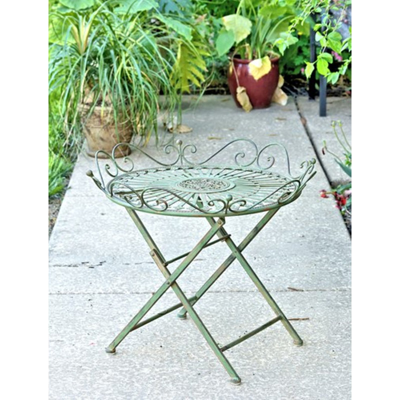 Stephania Outdoor Metal Folding Table, Antique Green