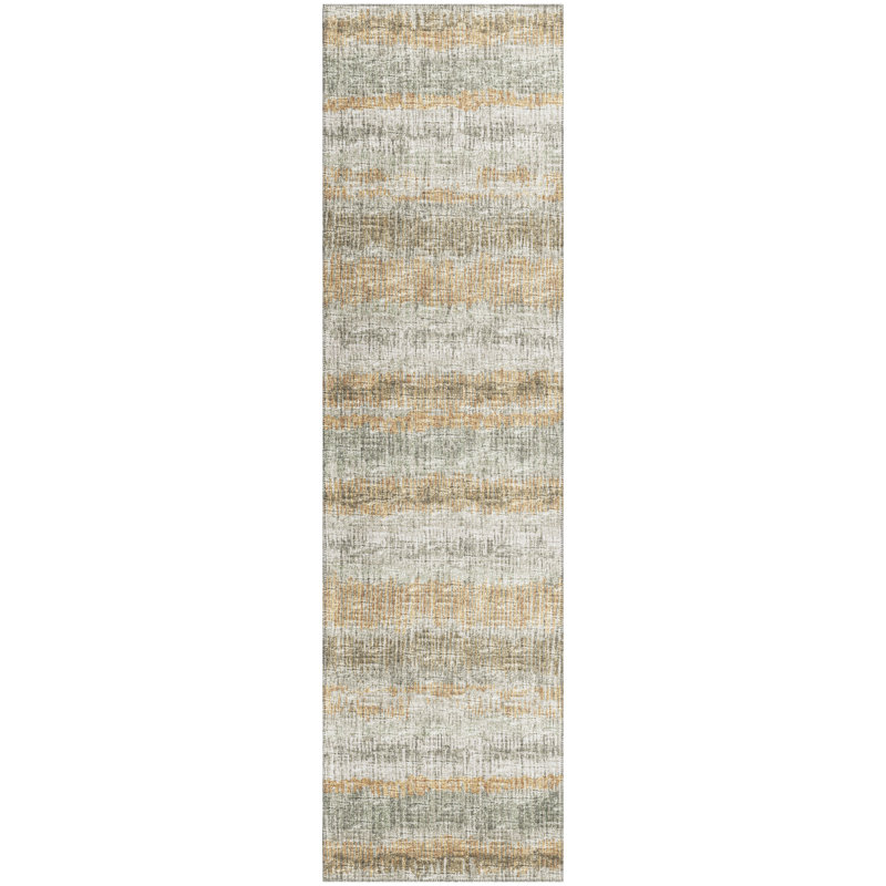 Tapis abstrait vert tissé à la machine, Tapis de couloir 2 pi 3 po x 7 pi 6 po