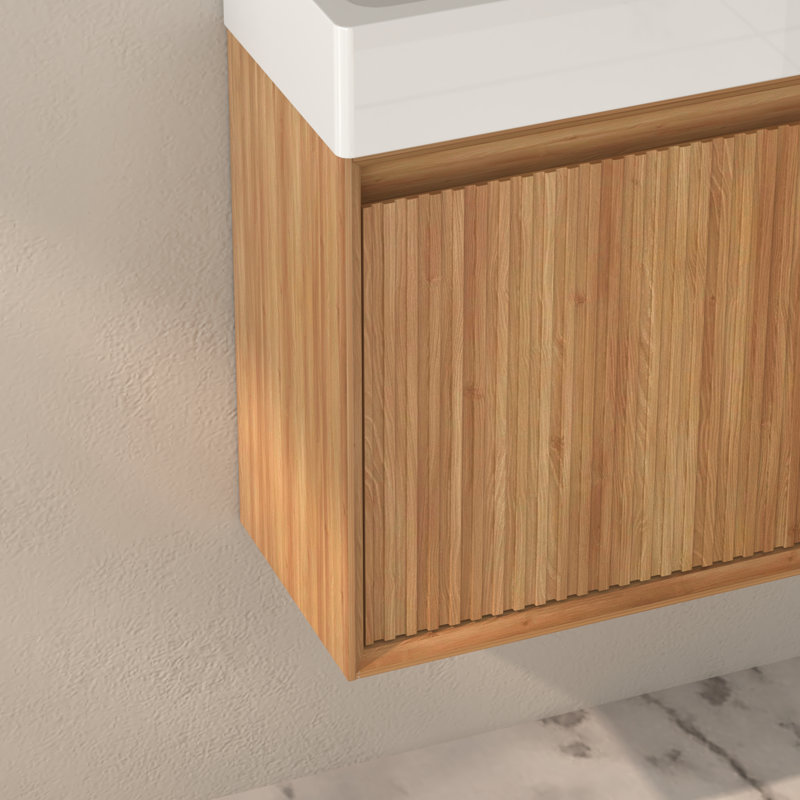 Petit meuble-lavabo de 16 po, mural, bois, lavabo en résine blanche, mouvement de charnière silencieux, compartiment de rangement spacieux, construction solide, emplacement de lavabo flexible