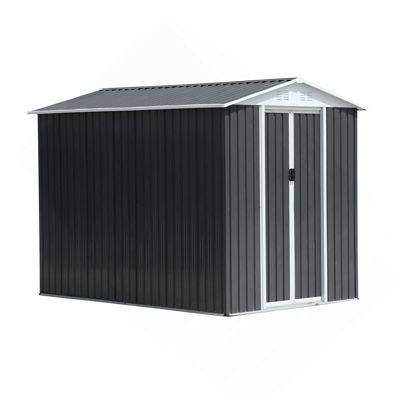 8X6 Feet Roof Dark Grey Aluminum Alloy Frame  Garden Shed With Sliding Door, 72.6" H x 99.6" W x 70.4" D, Gray