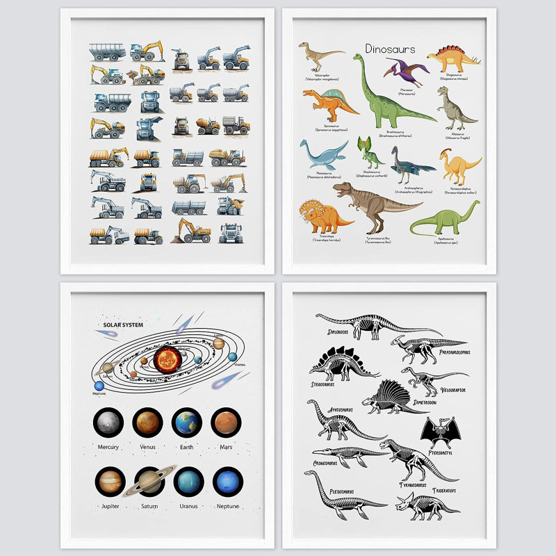 «Dinosaur Planet Solar System», impression encadrée de 4 pièces, H 16 po x l 12 po x P 1 po, Cadre blanc