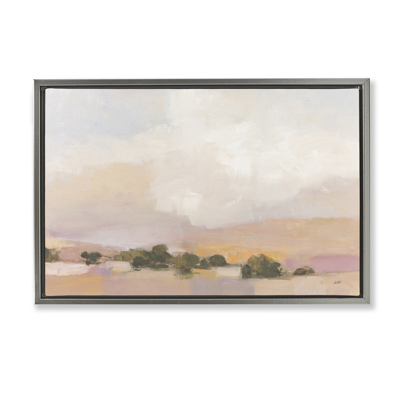 «Pastel Landscape Abstraction», art par Julia Purinton, H 17 po x l 25 po, Cadre flottant gris lustré