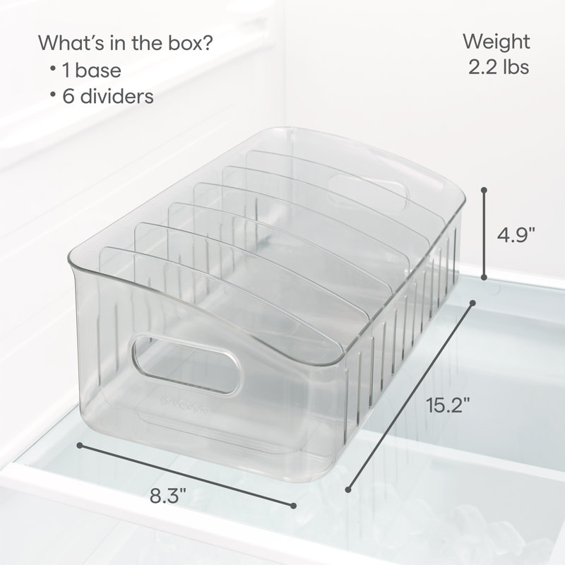YouCopia FreezeUp Freezer Bin 15", BPA-Free Clear Fridge Organizer with Dividers for Frozen Food