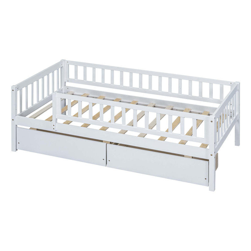 Kids Daybed Wood Bed with Two Drawers, Twin, White