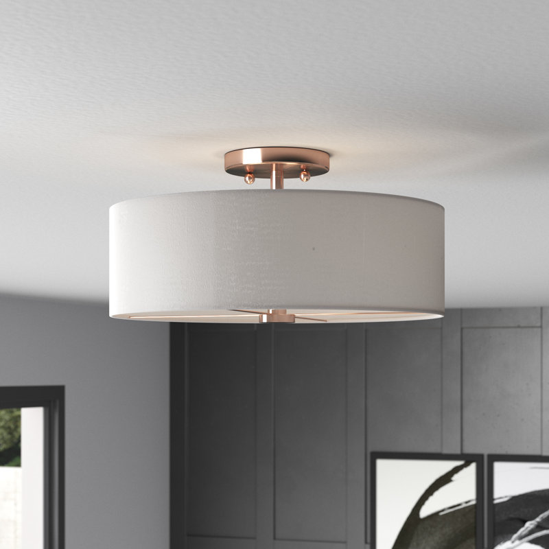 Plafonnier semi-encastré à deux lumières Flaire, Nickel brossé, 7.75" H x 15" W x 15" D