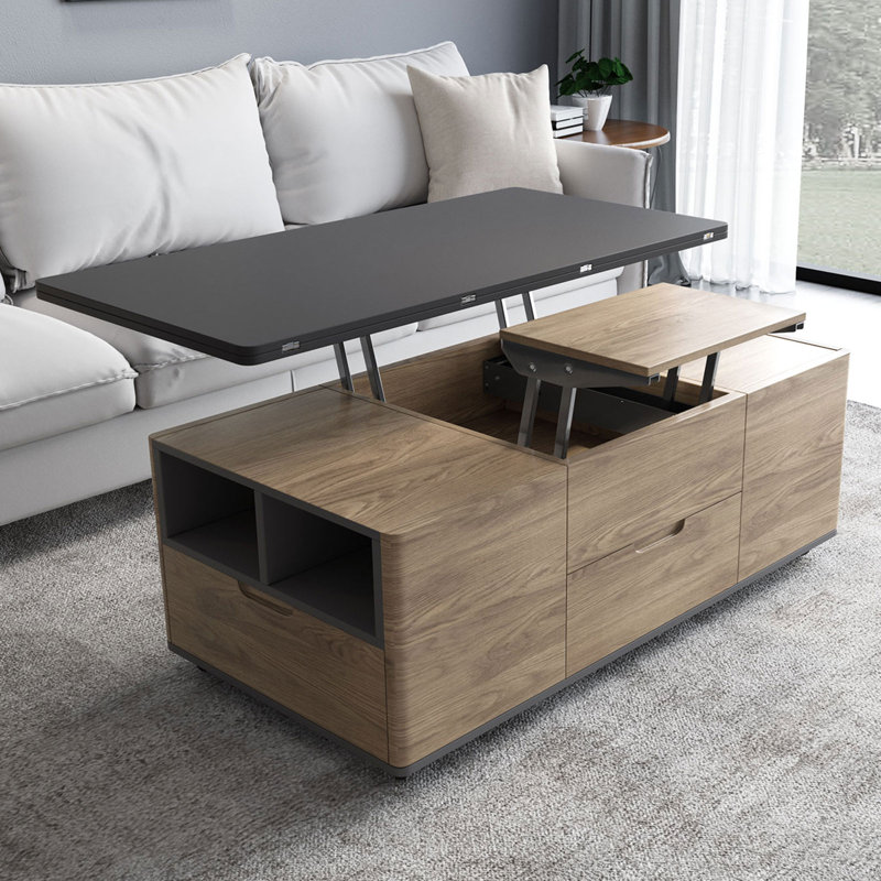 Lift-Top Coffee Table With 4 Stools,3-In-1 Multifunctional Center Table