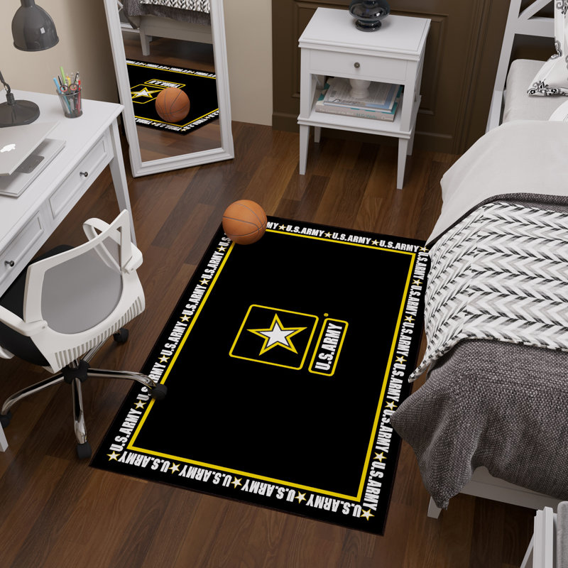US Army Logo Border Non-Slip Area Rug For Bedroom, Kitchen, Black/Yellow, Rectangle 3'3" x 5'