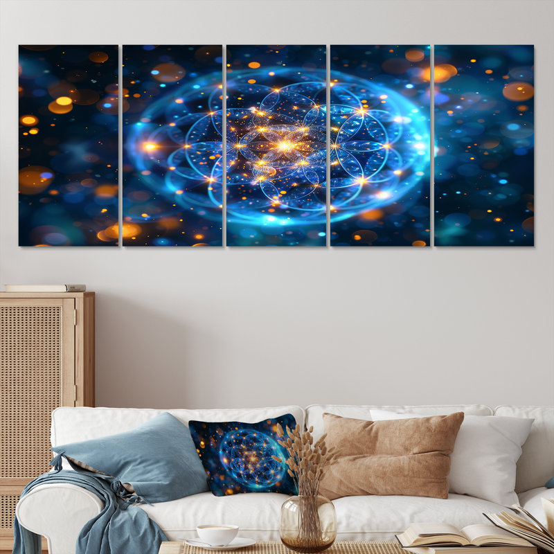 Art mural cosmique géométrique sacrée 5 pièces, H 28 po x l 60 po