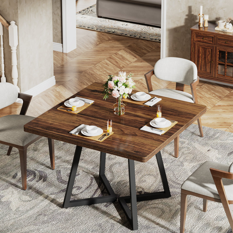 31.5" Industrial Square Dining Table, Small Kitchen Table for 4, Black, Brown