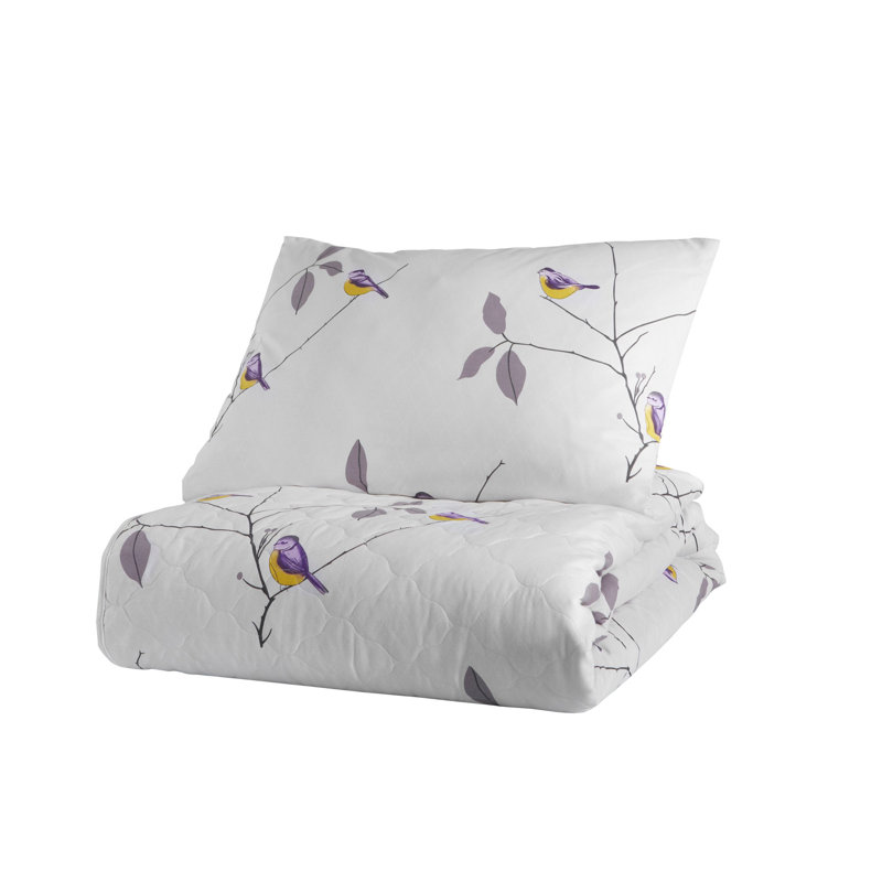 Ensemble de couvre-lit / couvre-lit 100% coton gris / blanc / mauve Bambi, Housse de couette 71 po x 89 po + 2 taies d'oreill