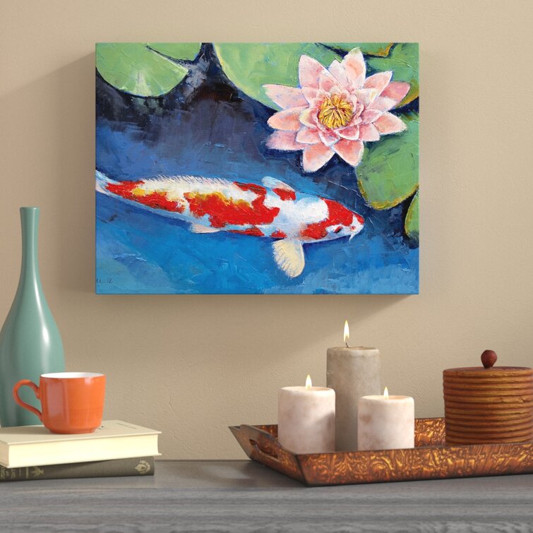 Showa Koi And Water Lily Canvas Art by Michael Creese