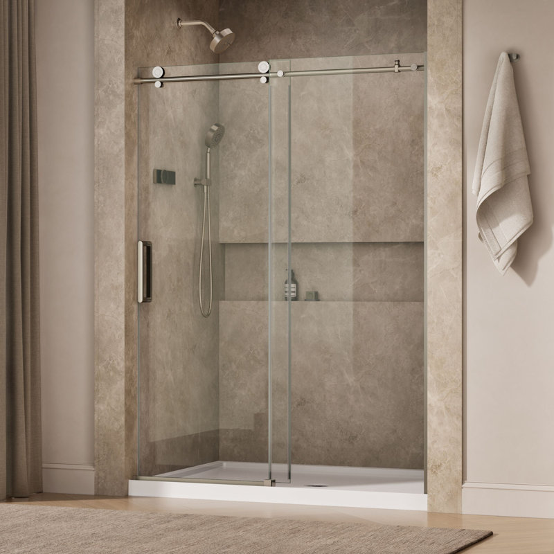 Composed Sliding Shower Door, 78 In. H X 56-1/8 - 59-7/8 In. W, With 3/8 In. Thick Crystal Clear Glass, Nickel