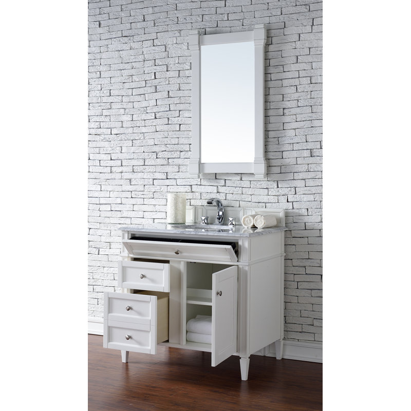 Brittany 36'' W Single Vanity, Carrara White, Bright White, 8" Widespread