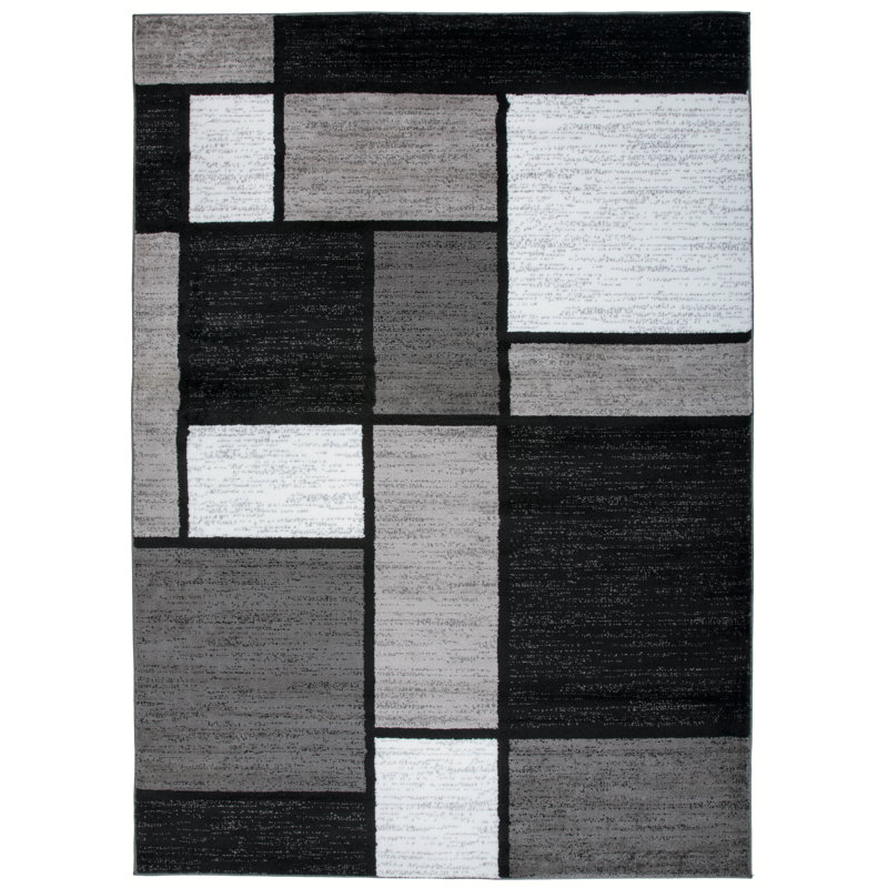 Astika Woven Geometric Gray/White/Black Area Rug - Modern Rectangles Polypropylene Carpet for Living Room, Bedroom, or Office