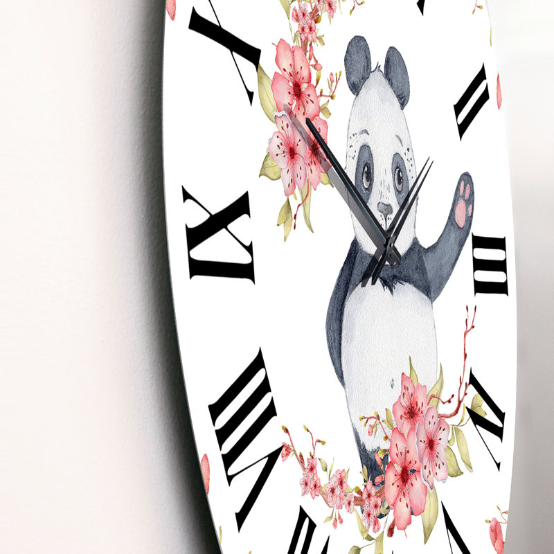 Panda avec des fleurs de sakura - Horloge murale pour enfants, Moyen