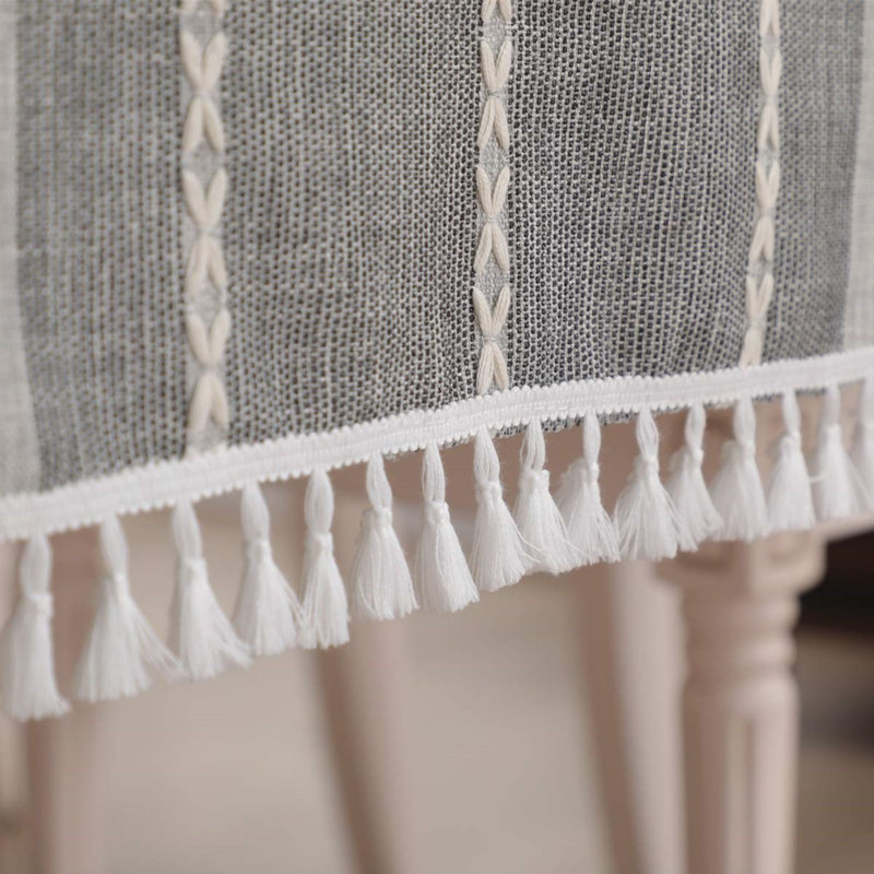 Striped Cotton Blend Thanksgiving Tablecloth, 55"x102"