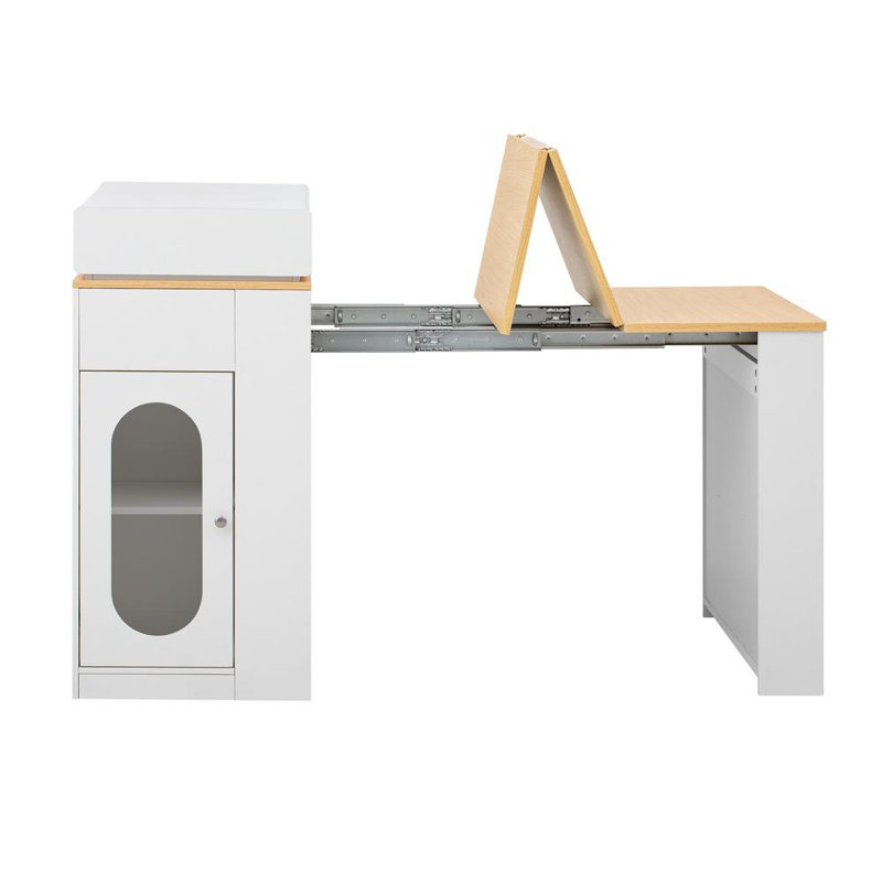 Extendable Dining Table with Folding Tabletop, Natural/Creamy White