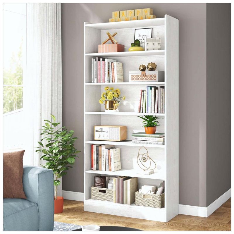 Bibliothèque de rangement blanche à 7 niveaux, (7 tablettes) H 78,74 po x l 11,81 po x P 35,43 po