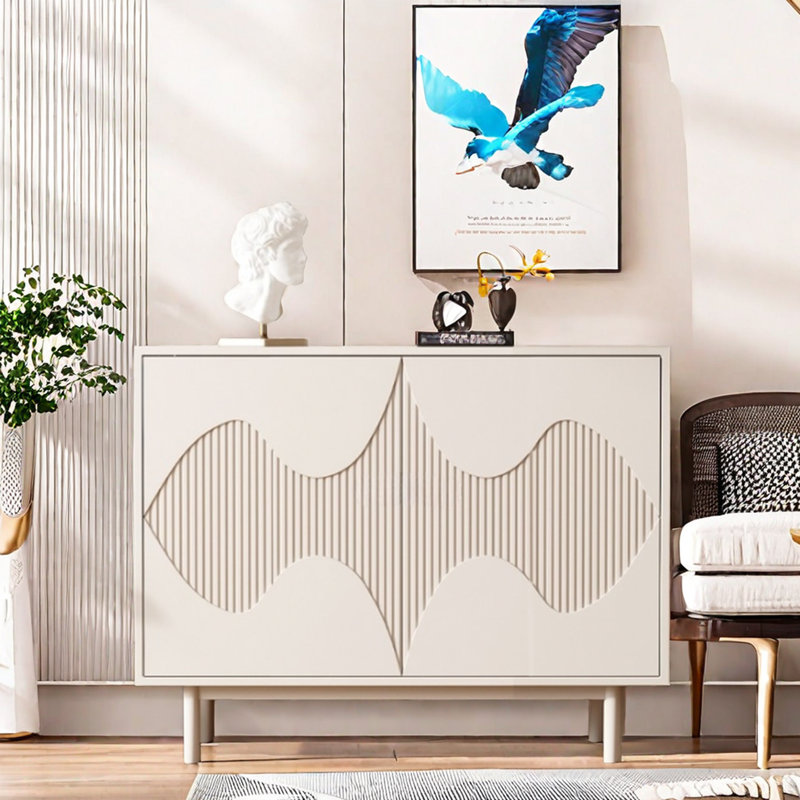 Cream White Minimalist Shoe Cabinet 15 Pair Solid Wood Shoe Storage Cabinet