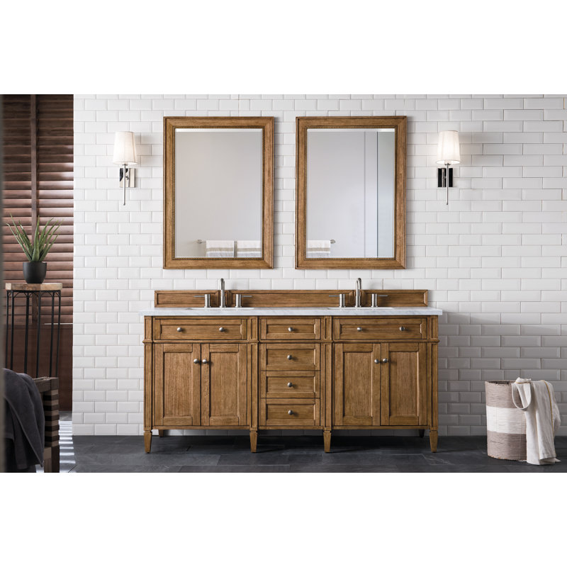Meuble-lavabo double l 72 po Dussault, Perle jasmin éternelle, Brun selle, 8 po