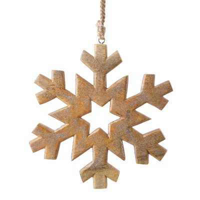 10.5" Wood Enamel Glitter Snowflake Ornament