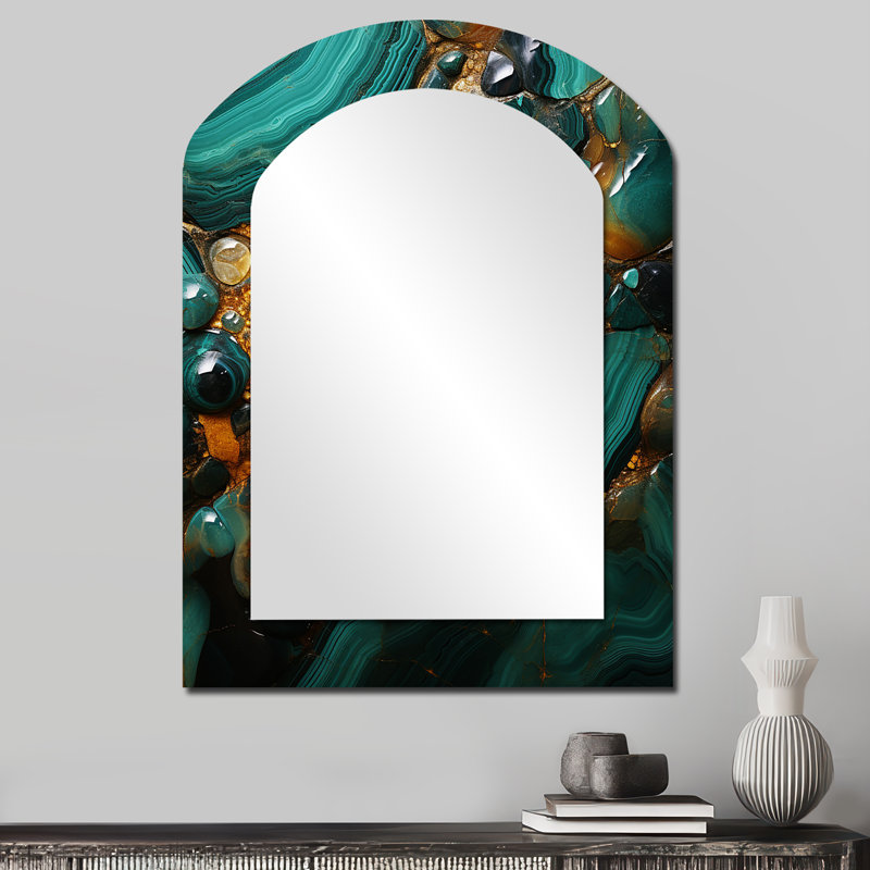 Spiritual Stone Malachite Renewal II - Spiritual Stone Asymmetrical Decorative Wall Mirror, Traditional Arch Mirror, Printed Metal Art
