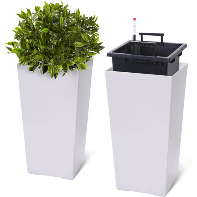 Self-Watering Planter Set with Water Level Indicator, Indoor & Outdoor Plastic Flower Pots with Reservoir, Modern Decorative Plant Containers (Set of 2)
