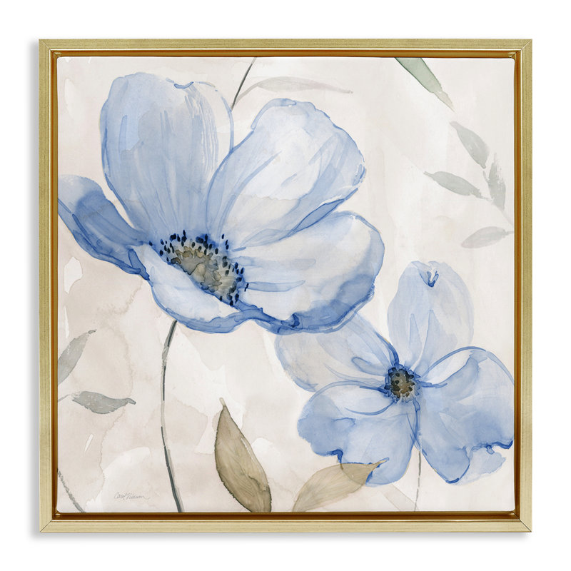 «Lovely Flower Duo», art mural par Carol Floater, H 18 po x l 18 po, Cadre flottant métallique doré