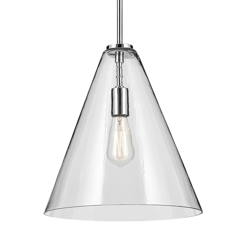 15.5" 1-Light Cone Pendant with Clear Glass, Chrome