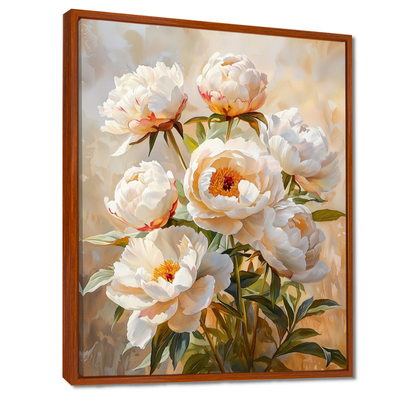Pivoines dans l'air d'automne II - Décoration murale pivoines, H 32 po x l 24 po, Reproduction avec cadre flottant, Brun