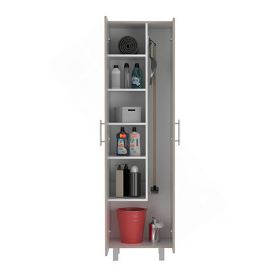 Nala Cleaning Cabinet, Double Door Cabinet, Four Legs, Five Shelves -Light Gray