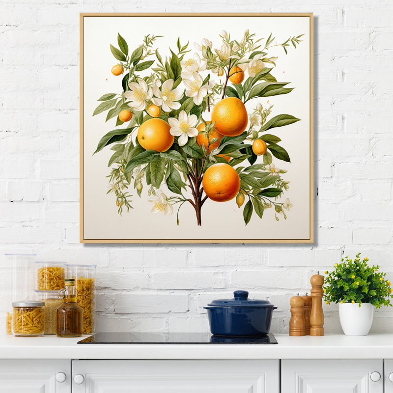Art mural sur toile de fruits, impression botanique d'oranger, H 16 po x l 16 po x P 1 po, Cadre flottant érable